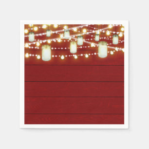 Red Wood & String Lights Country Rustic Sweet 16 Napkins