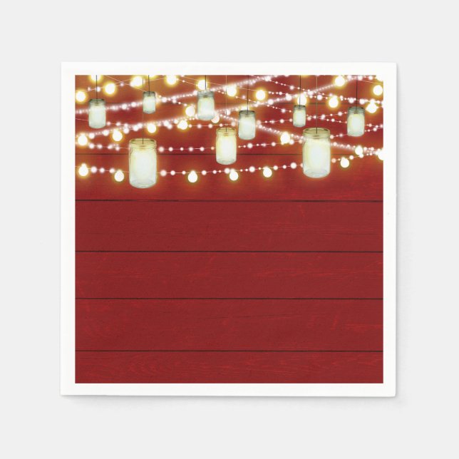 Red Wood & String Lights Country Rustic Sweet 16 Napkins (Front)