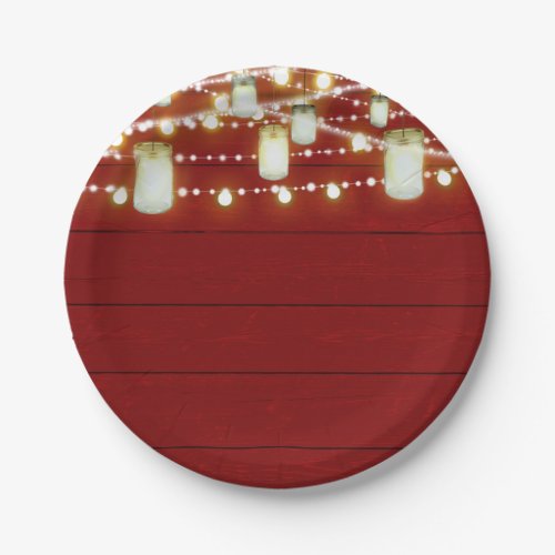 Red Wood  String Lights Country Rustic Sweet 16 Paper Plates