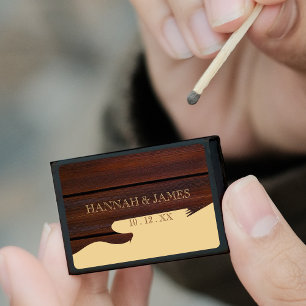 Red Wood & Tan Brown Color Block Guitar Wedding Matchboxes