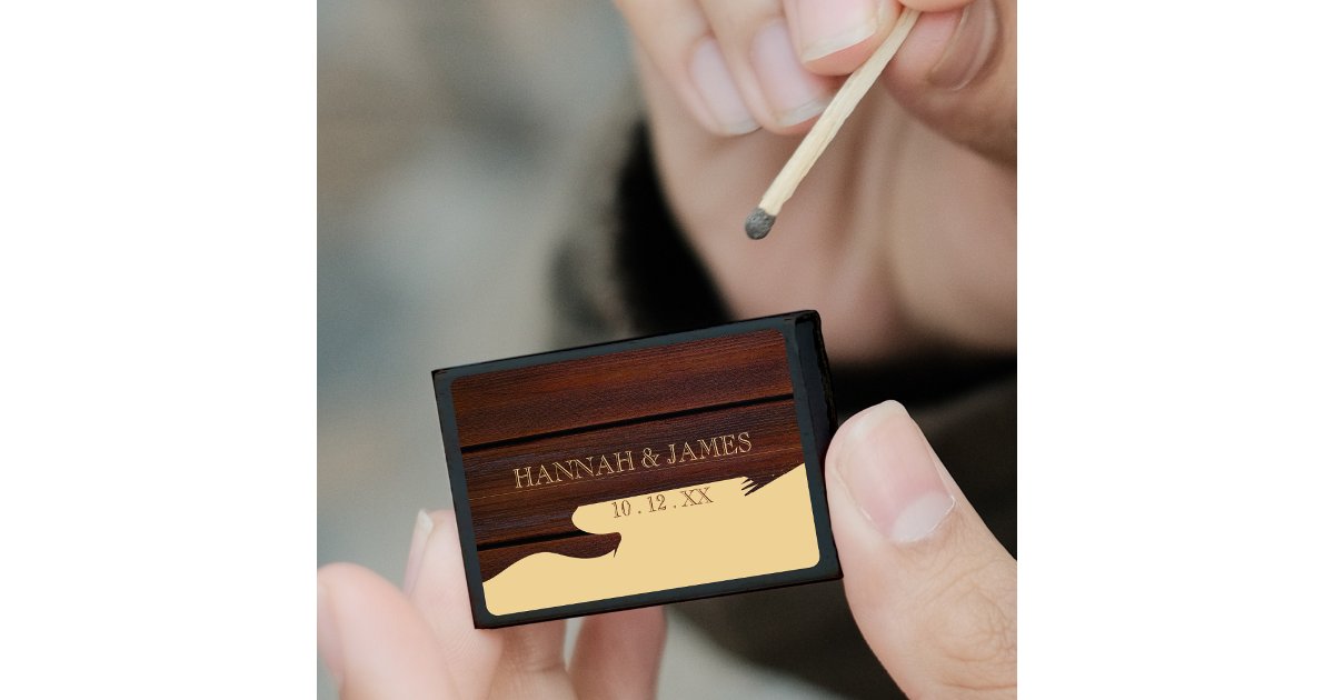 Red Wood & Tan Brown Color Block Guitar Wedding Matchboxes | Zazzle
