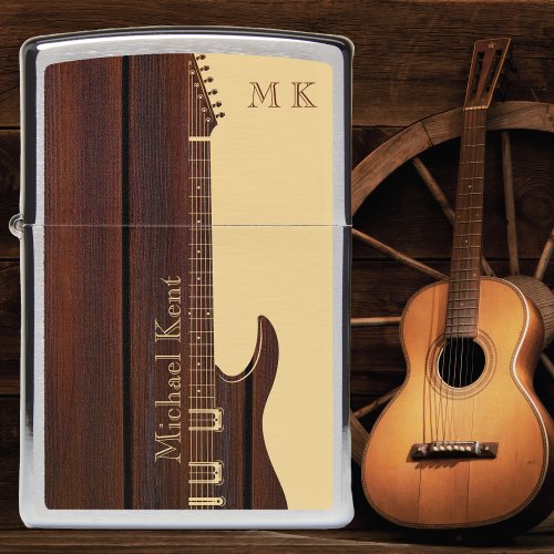 Red Wood  Tan Brown Color Block Name Guitar Zippo Lighter