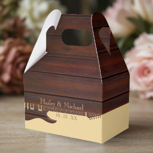 Red Wood & Tan Brown Guitar Wedding Favor Boxes