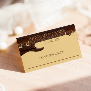 Red Wood & Tan Brown Guitar Wedding Song Request Enclosure Card