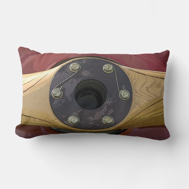 Red Wooden Airplane Propeller Lumbar Pillow (Front)