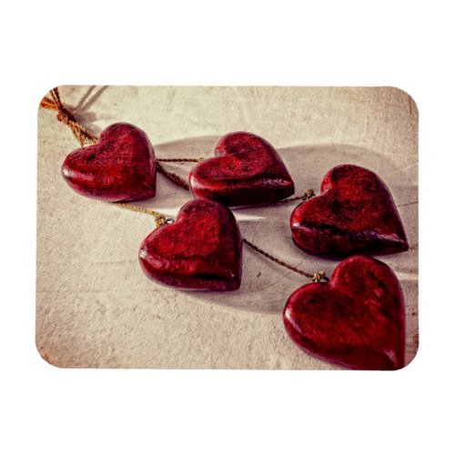 Red Wooden Hearts Tied Together on a String Magnet