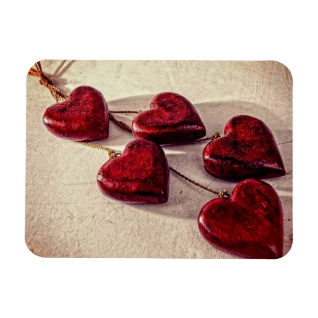 Red Wooden Hearts Tied Together on a String Magnet (Horizontal)