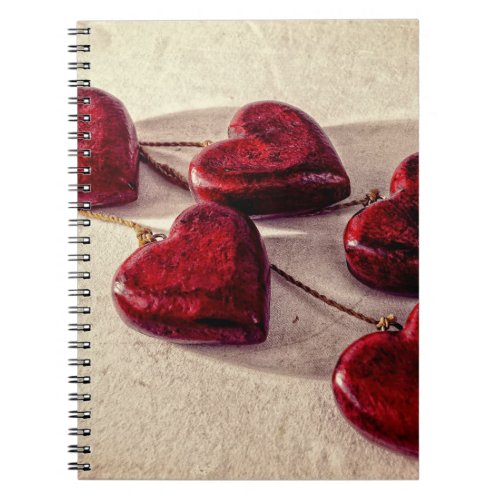 Red Wooden Hearts Tied Together on a String Notebook
