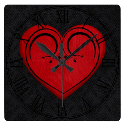 Red Wooden Rustic Grunge Heart Square Wallclock