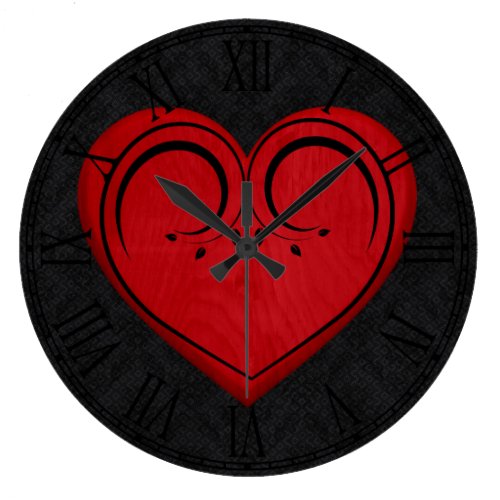 Red Wooden Rustic Grunge Heart Wallclock