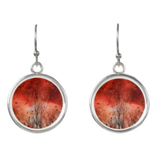 Red Woodland Crows Drop Earrings