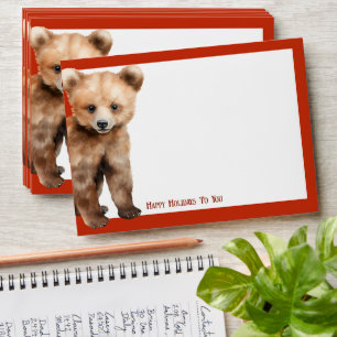 Red Woodland Grizzly Bear Cub Holiday Envelope