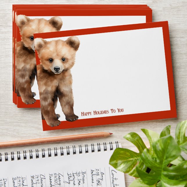 Red Woodland Grizzly Bear Cub Holiday Envelope (Stacked)