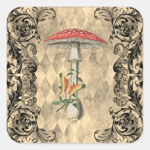 Red Woodland Mushroom  Square Sticker