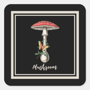 Red Woodland Mushroom Square Sticker
