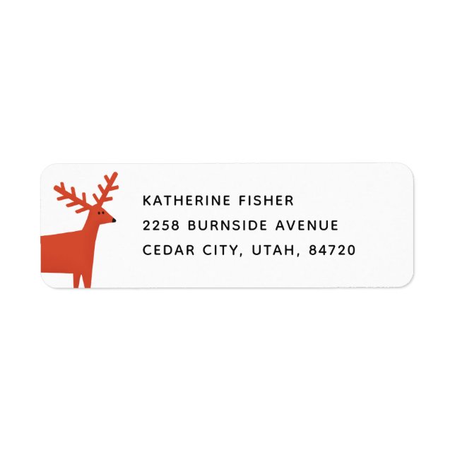 Red Woodland Winter Reindeer | Christmas Address Label (Front)