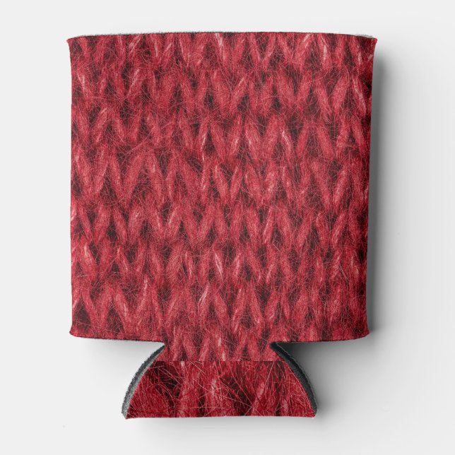 Red Wool: Knitting Texture Background. Can Cooler (Front)