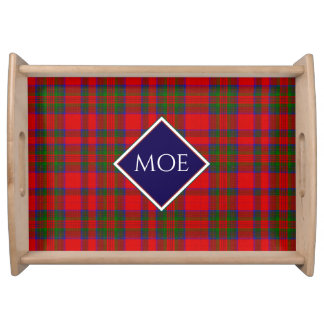 Red Wool Plaid Tartan with Central Monogram Badge Serving Tray
