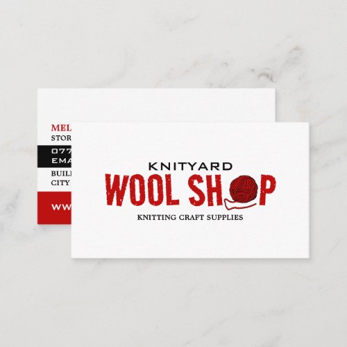 Red Wool Shop Logo Knitting Store Yarn Store Business Card