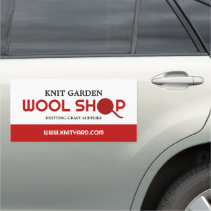 Red Wool Shop Logo, Knitting Store, Yarn Store Car Magnet