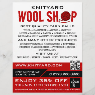 Red Wool Shop Logo, Knitting Store, Yarn Store Flyer