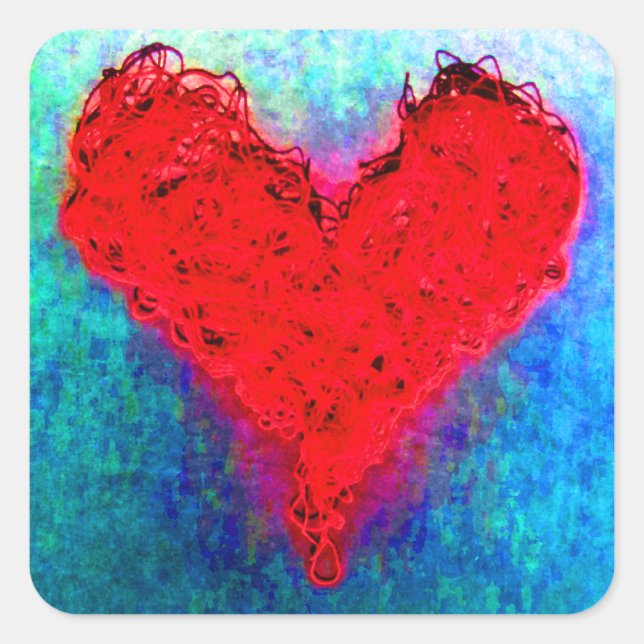 Red Wool Yarn Love Heart Knitting Sticker (Front)