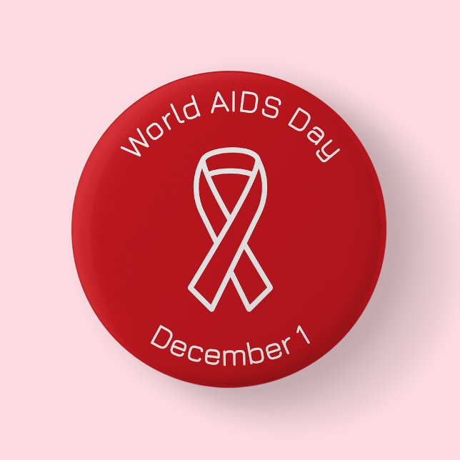 Red World AIDS Day Red Ribbon Button (World Aids Day Badge)