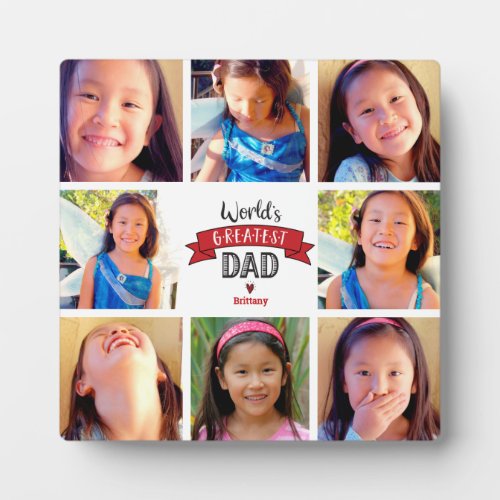 Red Worlds Greatest Dad Modern 8 Photo Collage Plaque