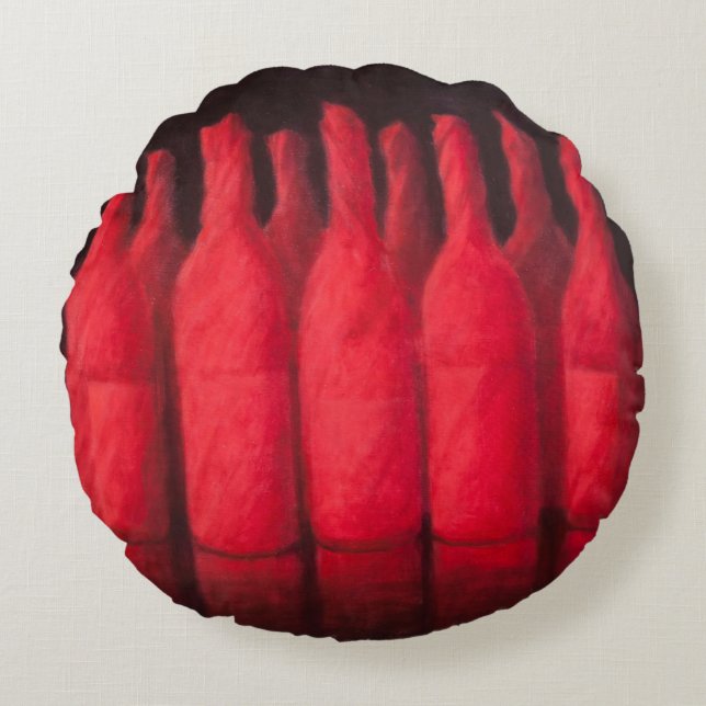 Red wrapped wine 2012 round pillow (Front)