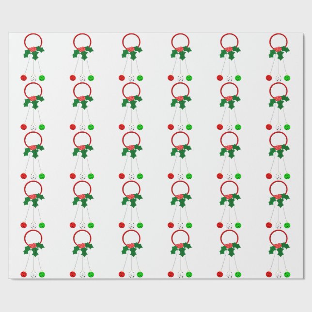 Red Wreath and Jingle Bells White Wrapping Paper (Flat)