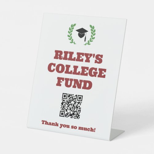 Red Wreath Graduation Party College Fund QR Code Pedestal Sign
