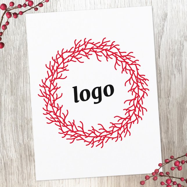 Red Wreath Logo Business Holiday Postcard (Logo wreath business promotional holiday postcard)