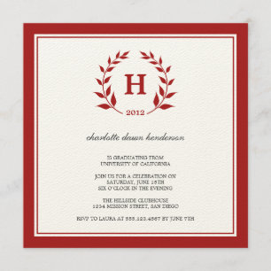 Red wreath monogram graduation class invitation