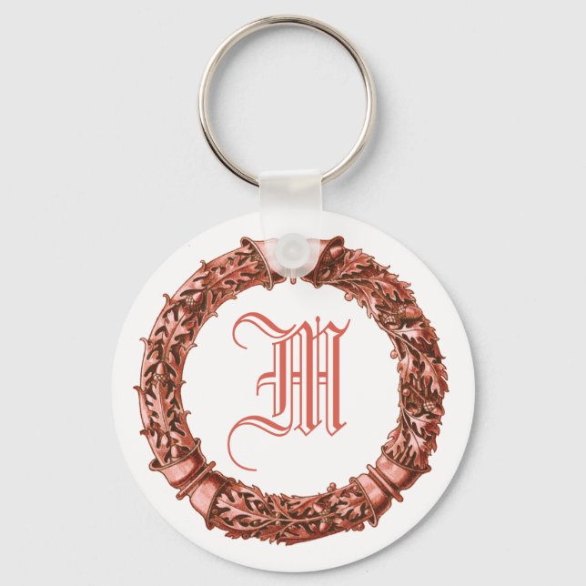 Red Wreath Monogrammed Keychain (Front)