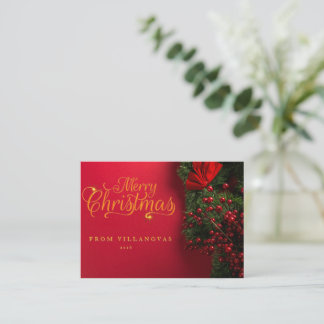 Red Wreath Vintage Script Merry Christmas Postcard