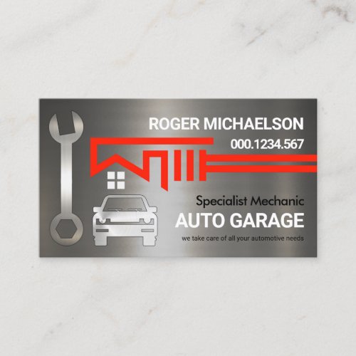 Red Wrench Rooftop Garage Mechanic Business Card