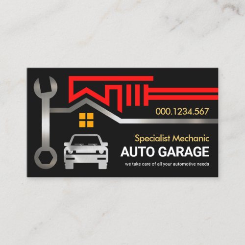 Red Wrench Silver Spanner Garage Rooftop Business Card