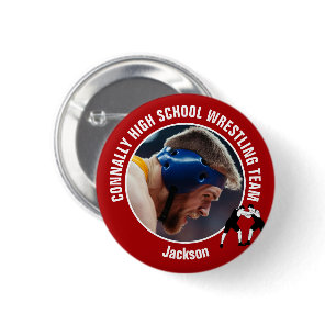 Red Wrestling Team Photo High School Wrestler Button