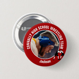 Red Wrestling Team Photo High School Wrestler Button