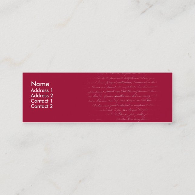 Red writing - skinny mini business card (Front)