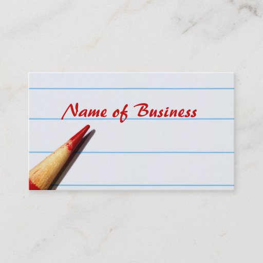 Customizable Red Writing With Teacher Pencil On Lined Paper Business Cards