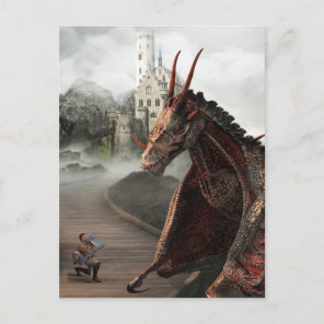 Red Wyvern Dragon Knight Castle Landscape Postcard