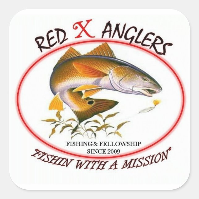 Red X Anglers redfish square sticker (Front)