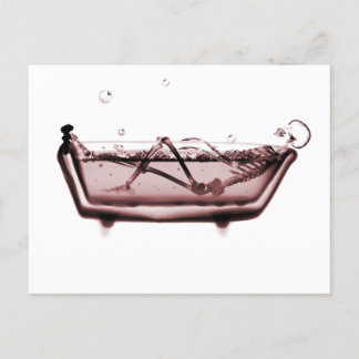 Red X-Ray Vision Skeleton in Bath Tub Postcard