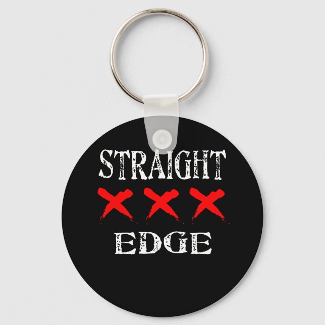 Red X Straight Edge Black Keychain (Front)