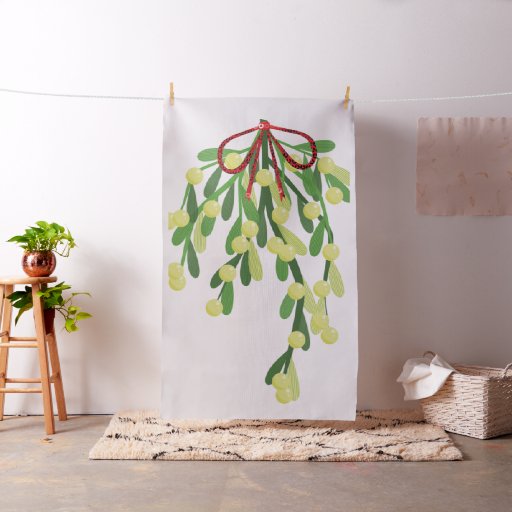 red xmas mistletoe fabric