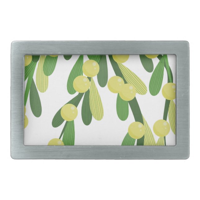 red xmas mistletoe rectangular belt buckle (Front)