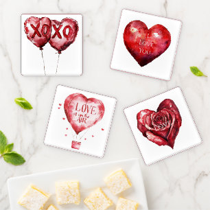 Red XOXO Heart Balloons Love Valentine Coaster Set