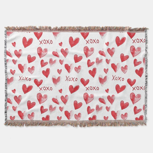Red XOXO Hearts Throw Blanket (Front)