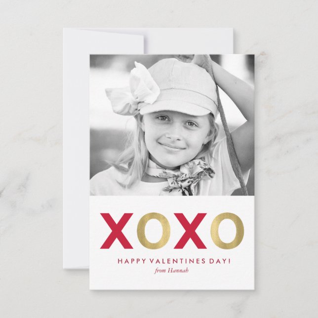 Red XOXO Kids Classroom Photo Valentines Invitation (Front)